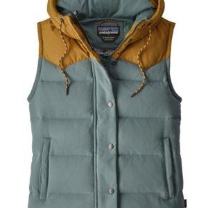 Patagonia Bivy Hooded Down Vest in light blue/khaki SIZE S